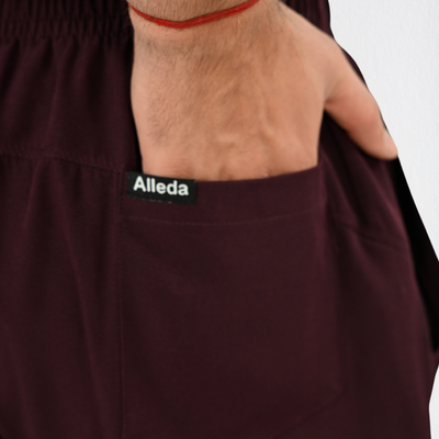 Men PrimaFlex 4 Way Stretch 8 Pocket V Neck Scrub Set - Wine