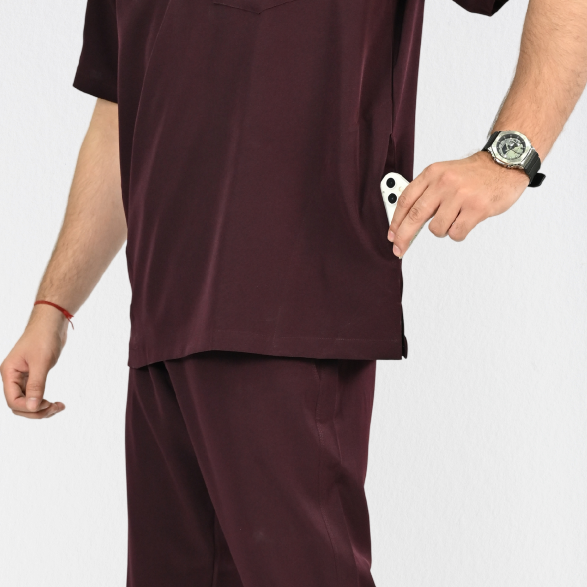 Men PrimaFlex 4 Way Stretch 3 Pocket Scrub Top - Wine