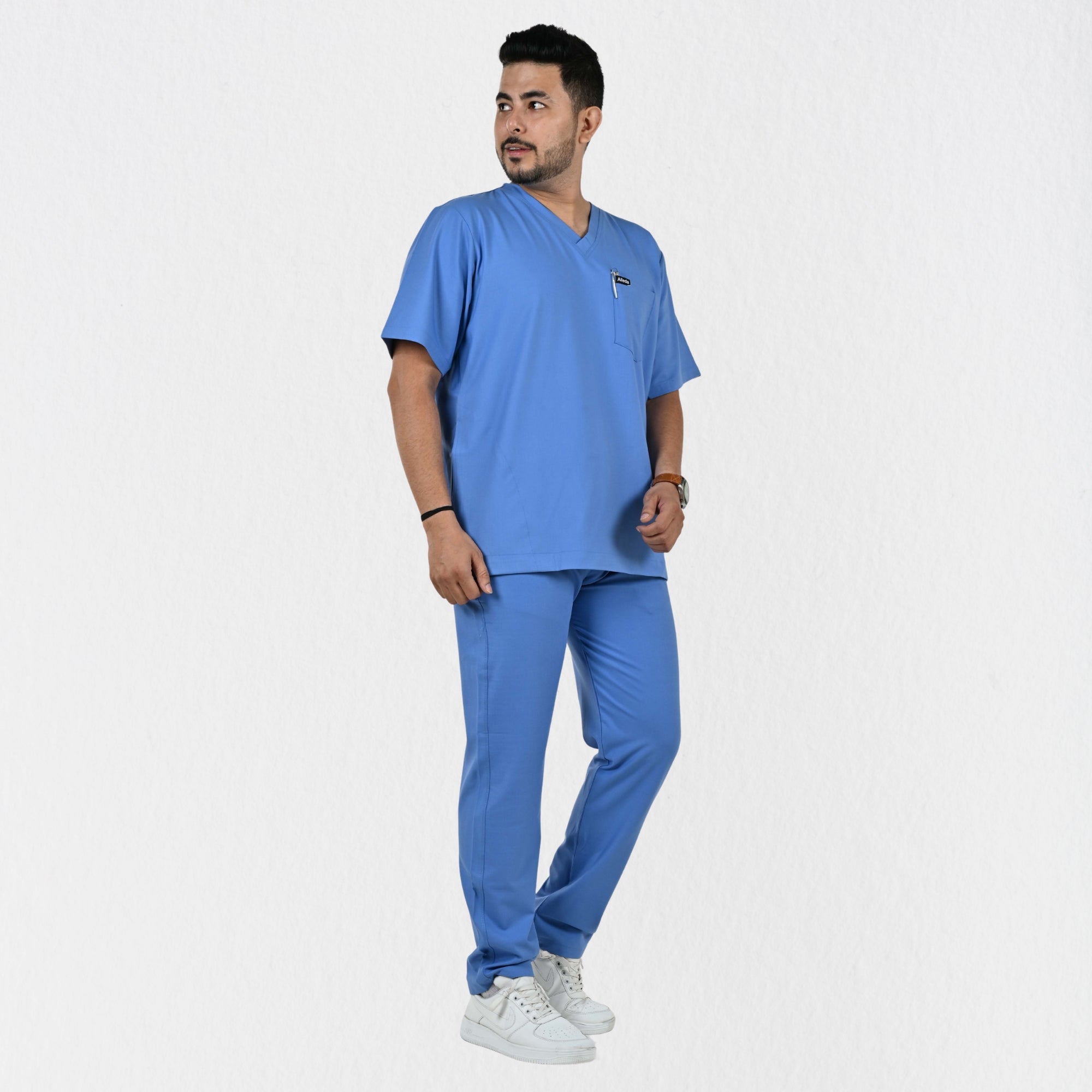 Men UltraFlex 4 Way Stretch 8 Pocket V Neck Scrub Set - Ciel Blue