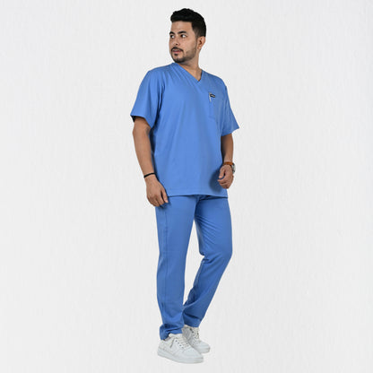 Men UltraFlex 4 Way Stretch 8 Pocket V Neck Scrub Set - Ciel Blue