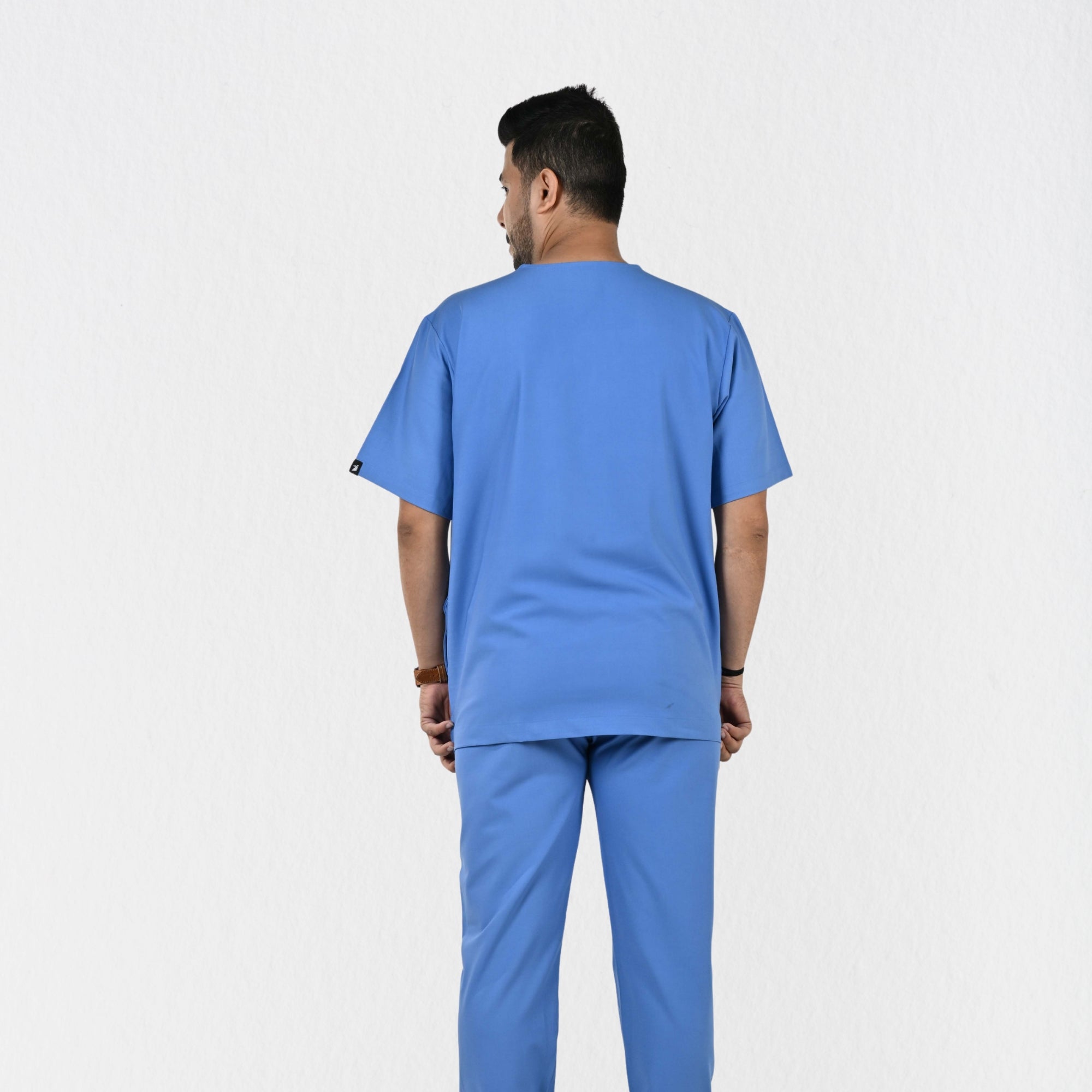Men UltraFlex 4 Way Stretch 8 Pocket V Neck Scrub Set - Ciel Blue