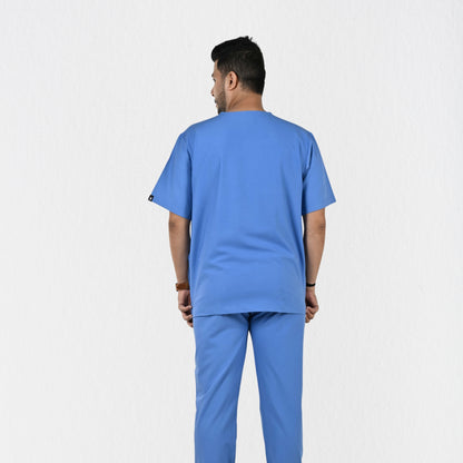 Men UltraFlex 4 Way Stretch 8 Pocket V Neck Scrub Set - Ciel Blue
