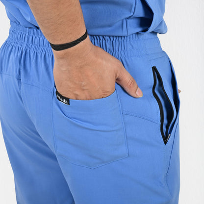 Men UltraFlex 4 Way Stretch 8 Pocket V Neck Scrub Set - Ciel Blue