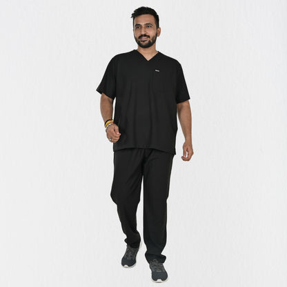 Men UltraFlex 4 Way Stretch 8 Pocket V Neck Scrub Set - Black