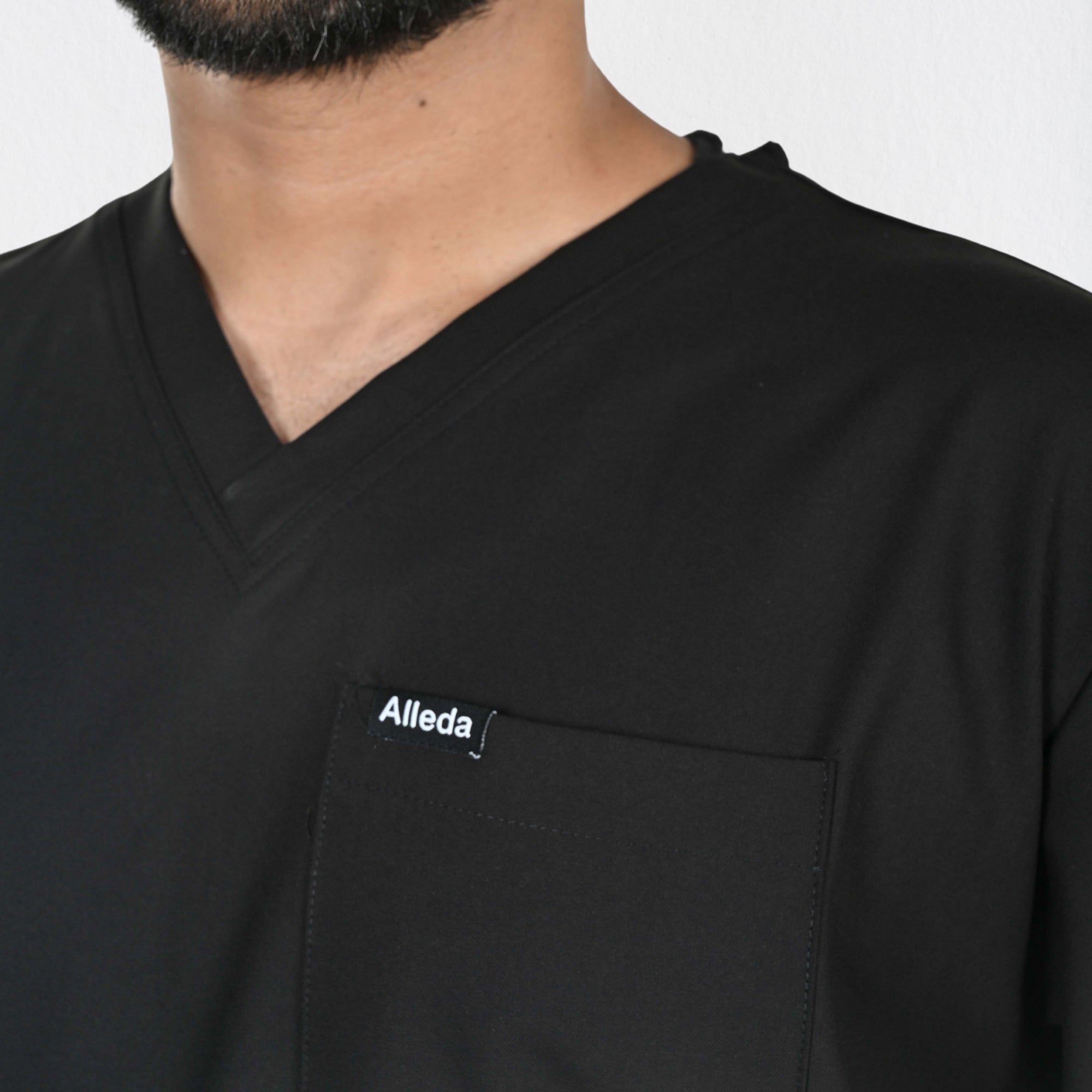 Men UltraFlex 4 Way Stretch 8 Pocket V Neck Scrub Set - Black