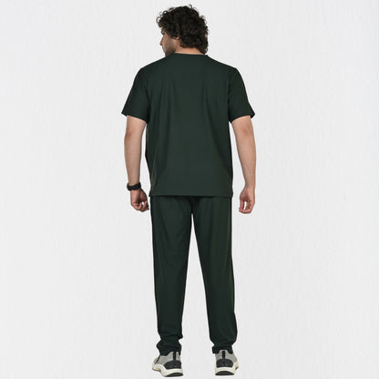 Men UltraFlex 4 Way Stretch 8 Pocket V Neck Scrub Set - Forest Green