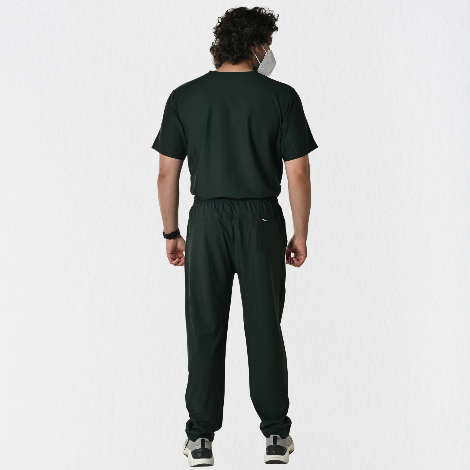 Alleda UltraFlex forest green scrub bottom — 8-pocket layout side pocket detail, men's premium green hospital workwear India