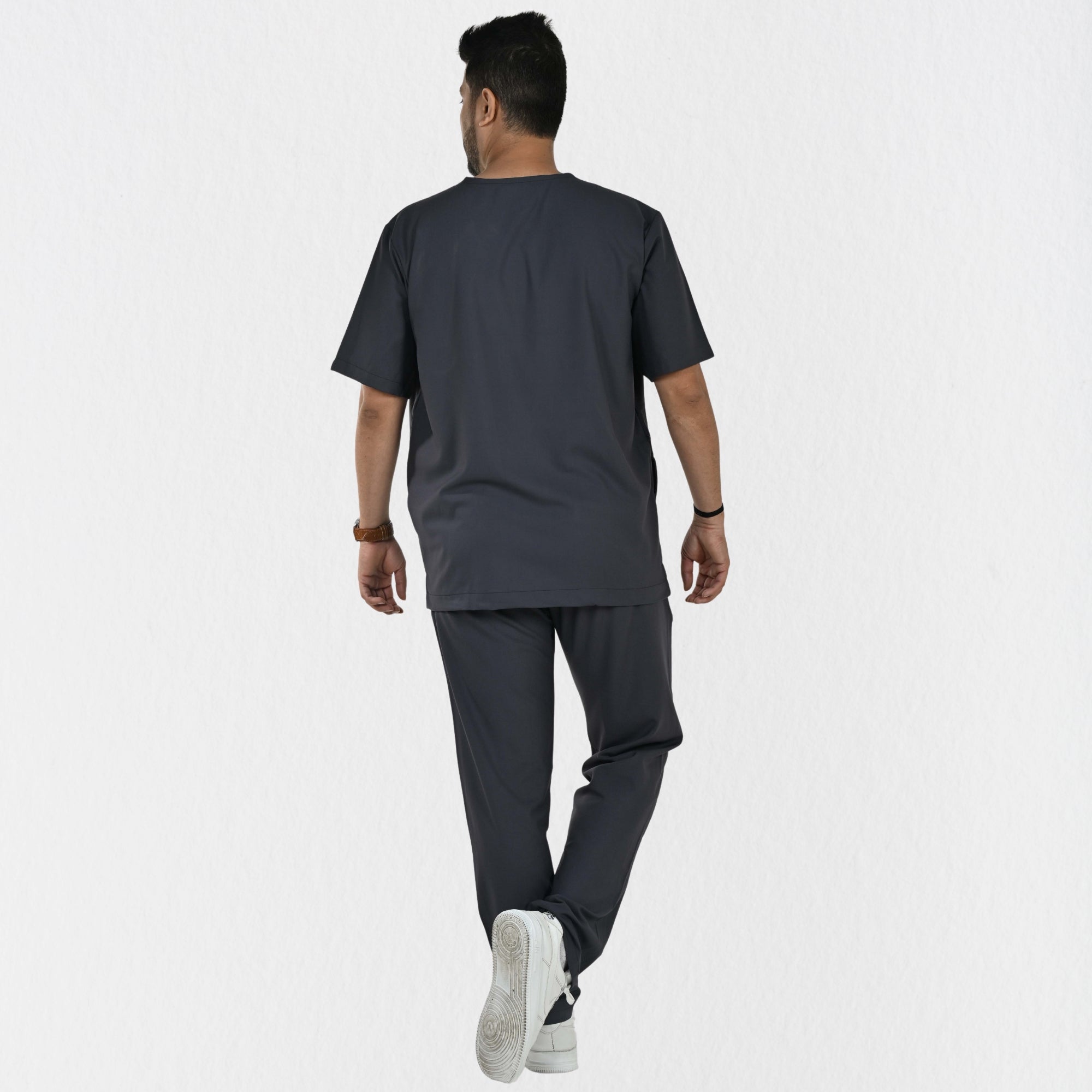 Men UltraFlex 4 Way Stretch 8 Pocket V Neck Scrub Set - Heather Grey