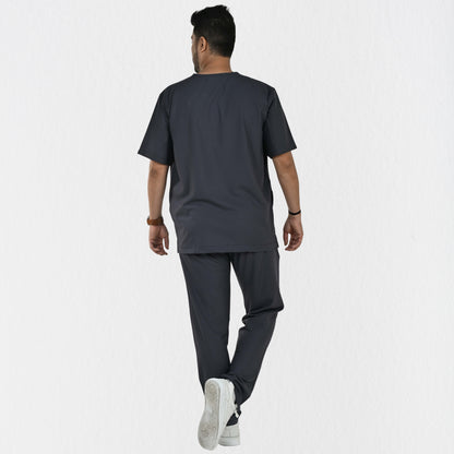 Men UltraFlex 4 Way Stretch 8 Pocket V Neck Scrub Set - Heather Grey