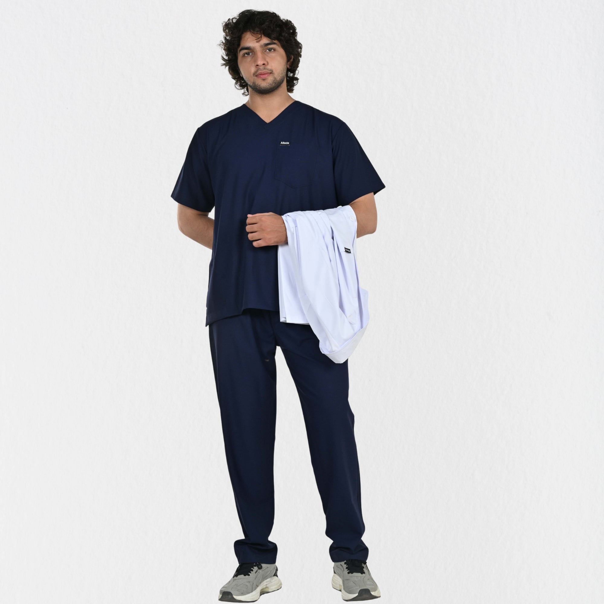 Men UltraFlex 4 Way Stretch 8 Pocket V Neck Scrub Set - Navy Blue
