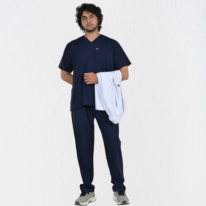 Men UltraFlex 4 Way Stretch 8 Pocket V Neck Scrub Set - Navy Blue