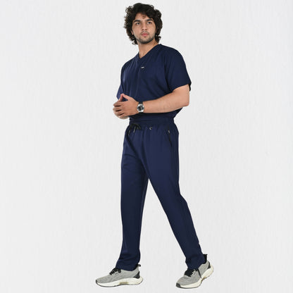 Men UltraFlex 4 Way Stretch 8 Pocket V Neck Scrub Set - Navy Blue