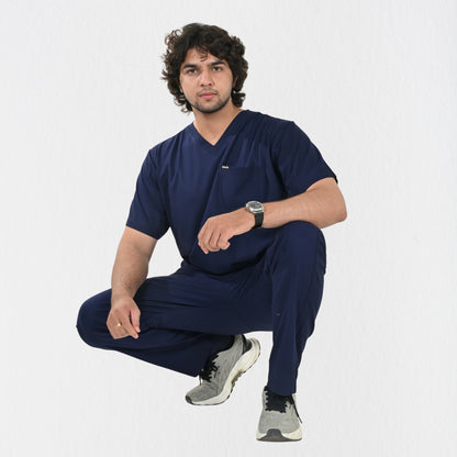 Men UltraFlex 4 Way Stretch 8 Pocket V Neck Scrub Set - Navy Blue