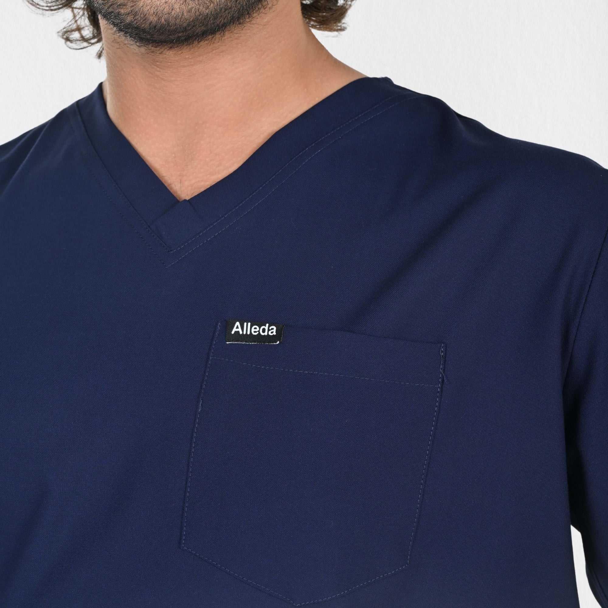 Men UltraFlex 4 Way Stretch 8 Pocket V Neck Scrub Set - Navy Blue
