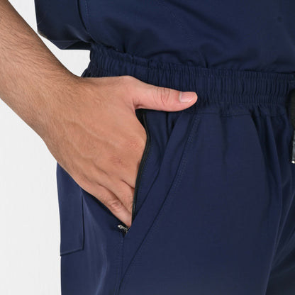 Men UltraFlex 4 Way Stretch 8 Pocket V Neck Scrub Set - Navy Blue