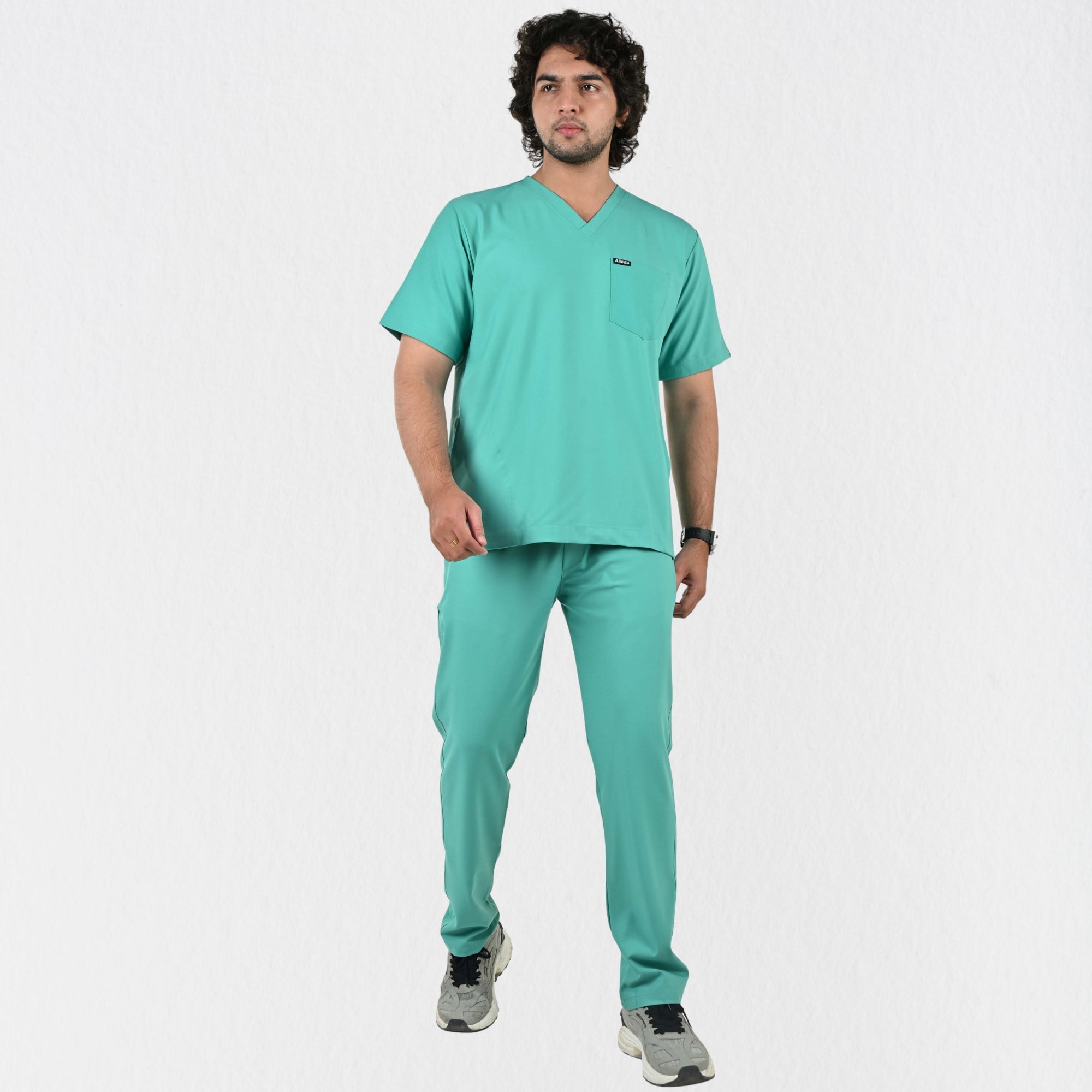 Men UltraFlex 4 Way Stretch 8 Pocket V Neck Scrub Set - Surgical Green