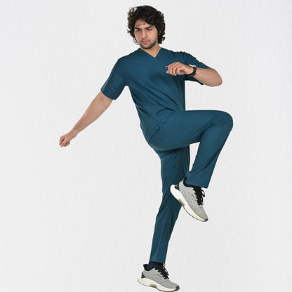 Men UltraFlex 4 Way Stretch 8 Pocket V Neck Scrub Set - Teal