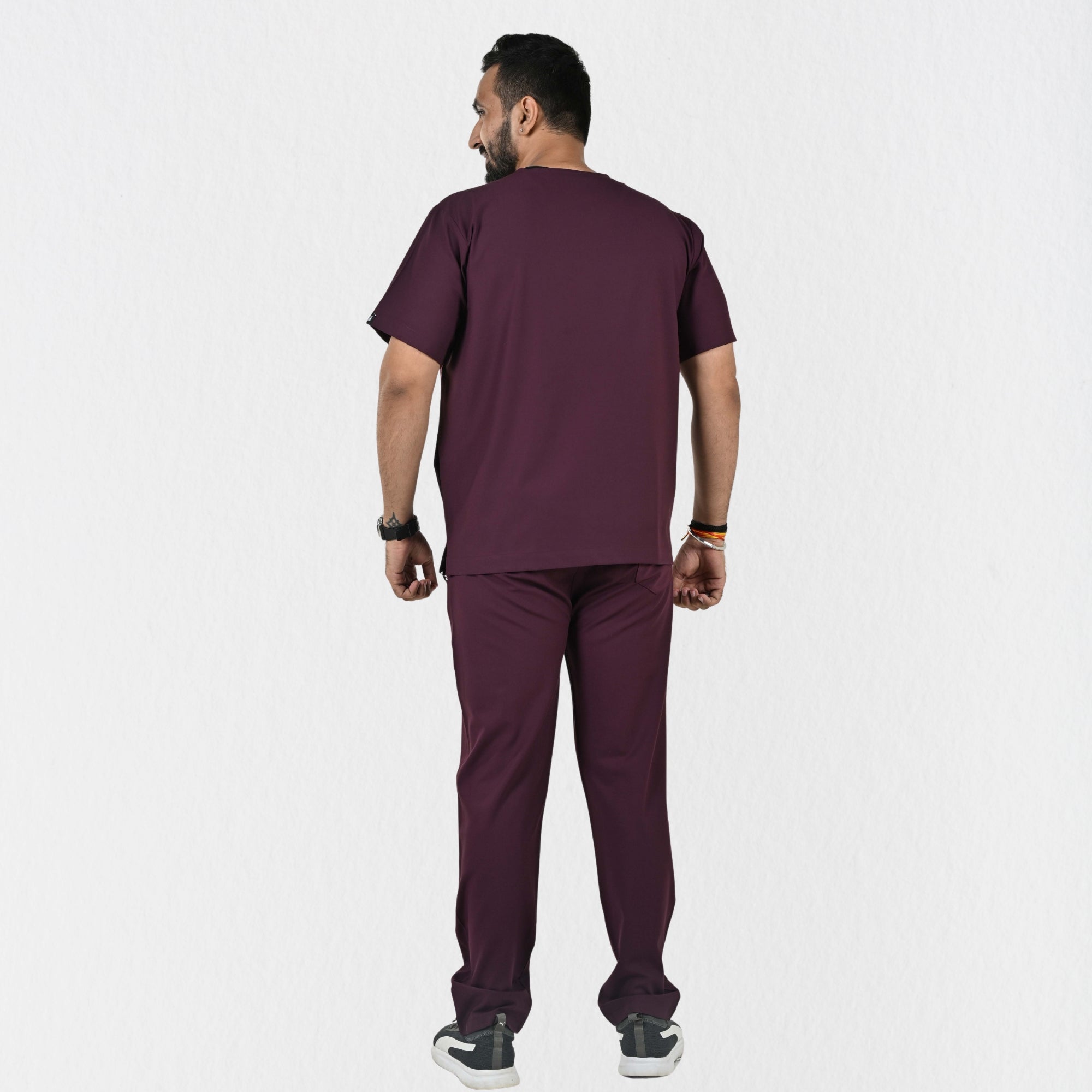Men UltraFlex 4 Way Stretch 8 Pocket V Neck Scrub Set - Wine