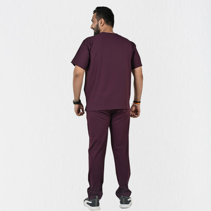 Men UltraFlex 4 Way Stretch 8 Pocket V Neck Scrub Set - Wine