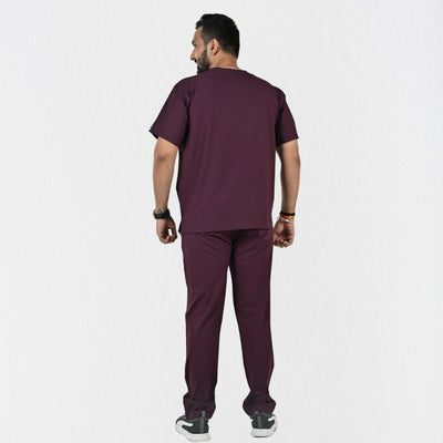 Wine maroon men's scrub set 8-pocket layout — stylish doctor scrubs India
