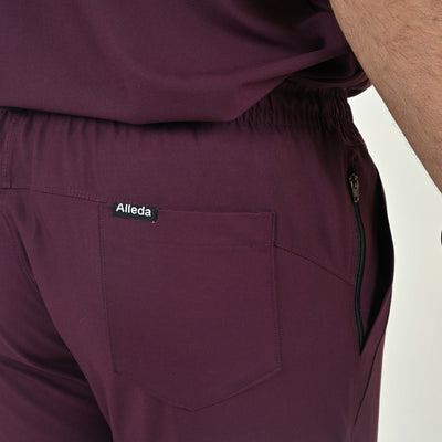 Alleda wine scrub set close-up detail — 4-way stretch Polyester Rayon Spandex physiotherapy scrubs India
