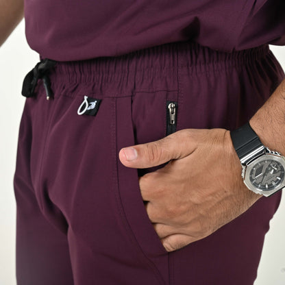 Men UltraFlex 4 Way Stretch 8 Pocket V Neck Scrub Set - Wine