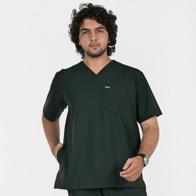 Men UltraFlex 4 Way Stretch 3 Pocket V Neck Scrub Top - Forest Green