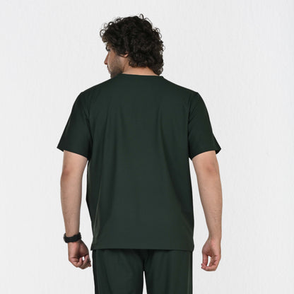 Men UltraFlex 4 Way Stretch 3 Pocket V Neck Scrub Top - Forest Green