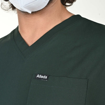 Men UltraFlex 4 Way Stretch 3 Pocket V Neck Scrub Top - Forest Green