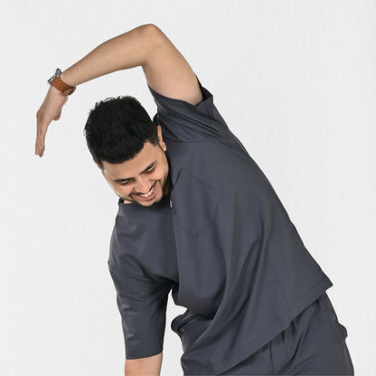 Men UltraFlex 4 Way Stretch 3 Pocket V Neck Scrub Top - Heather Grey