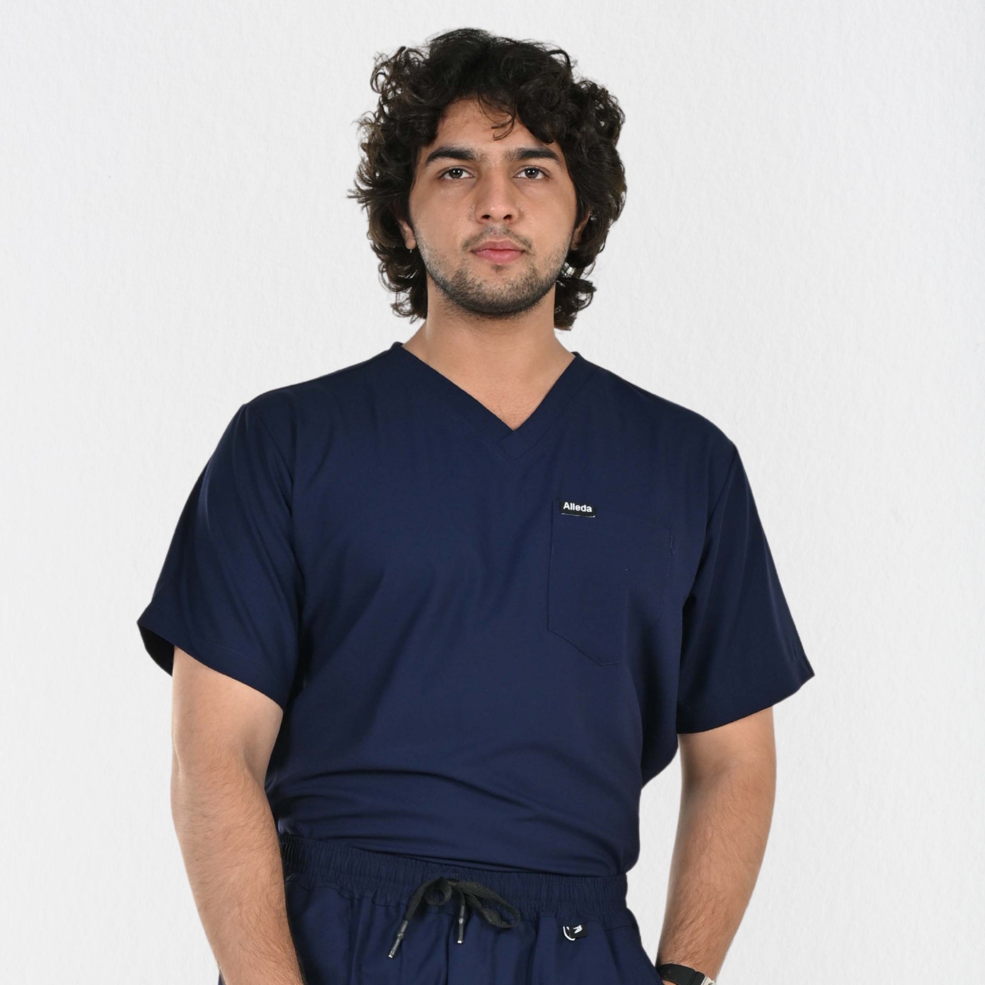 Men UltraFlex 4 Way Stretch 3 Pocket V Neck Scrub Top - Navy Blue