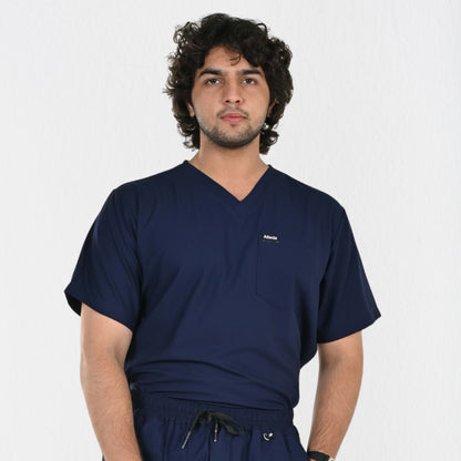 Men UltraFlex 4 Way Stretch 3 Pocket V Neck Scrub Top - Navy Blue