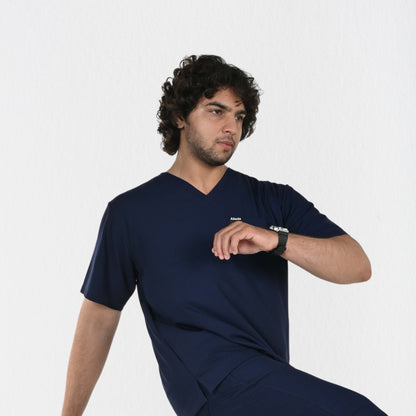 Men UltraFlex 4 Way Stretch 3 Pocket V Neck Scrub Top - Navy Blue