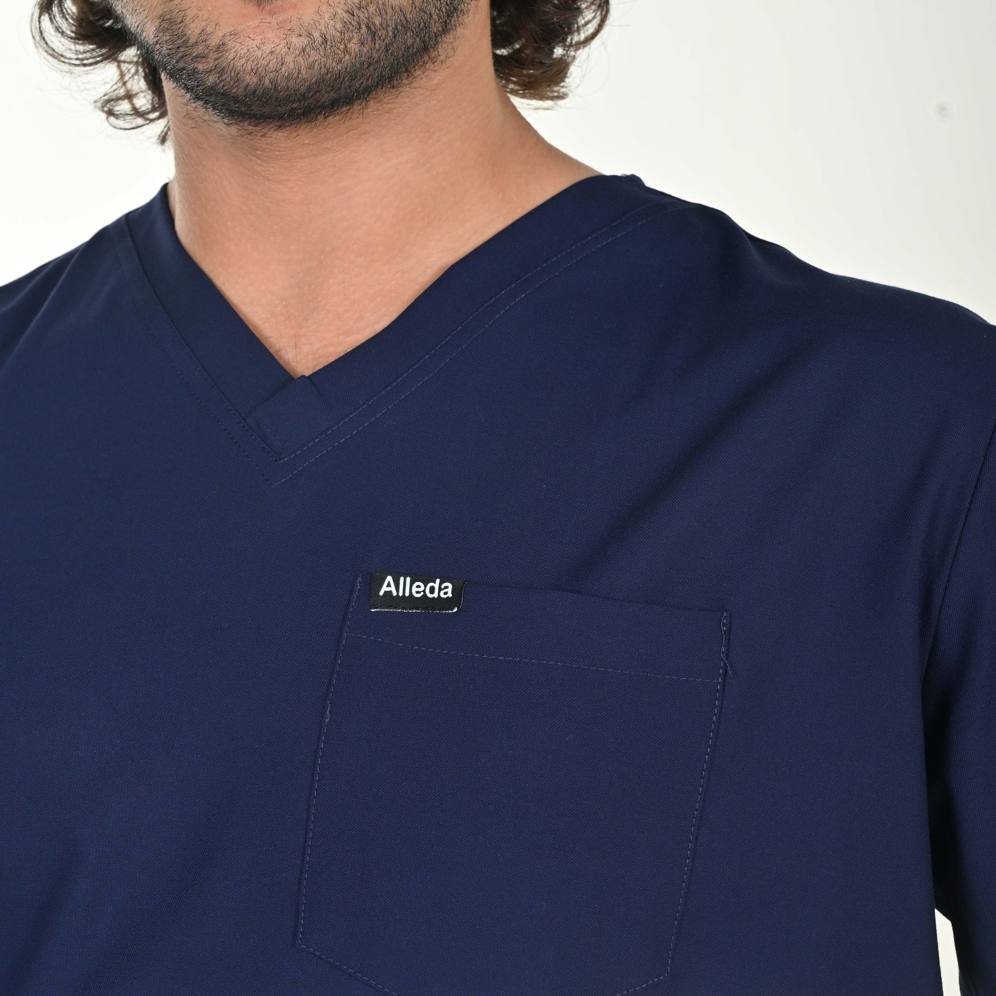 Men UltraFlex 4 Way Stretch 3 Pocket V Neck Scrub Top - Navy Blue