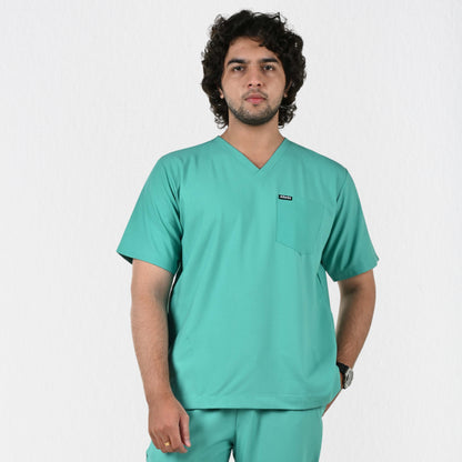Men UltraFlex 4 Way Stretch 3 Pocket V Neck Scrub Top - Surgical Green