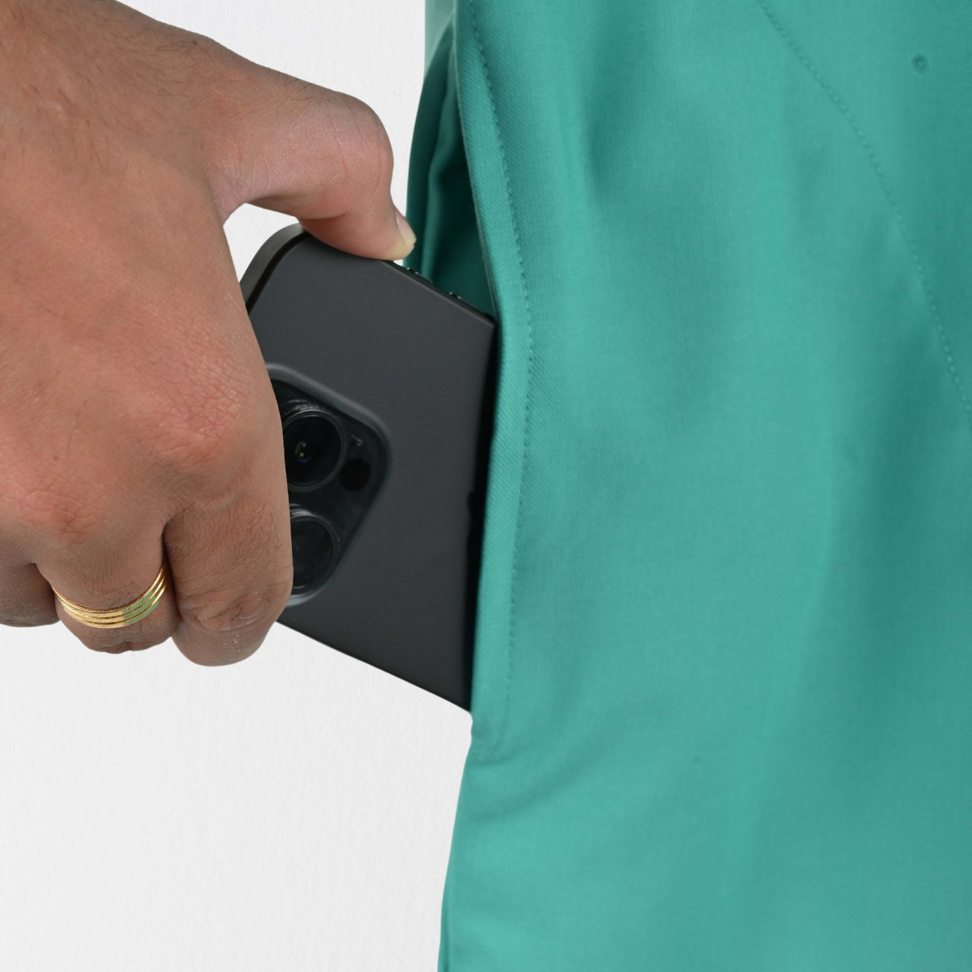 Men UltraFlex 4 Way Stretch 3 Pocket V Neck Scrub Top - Surgical Green