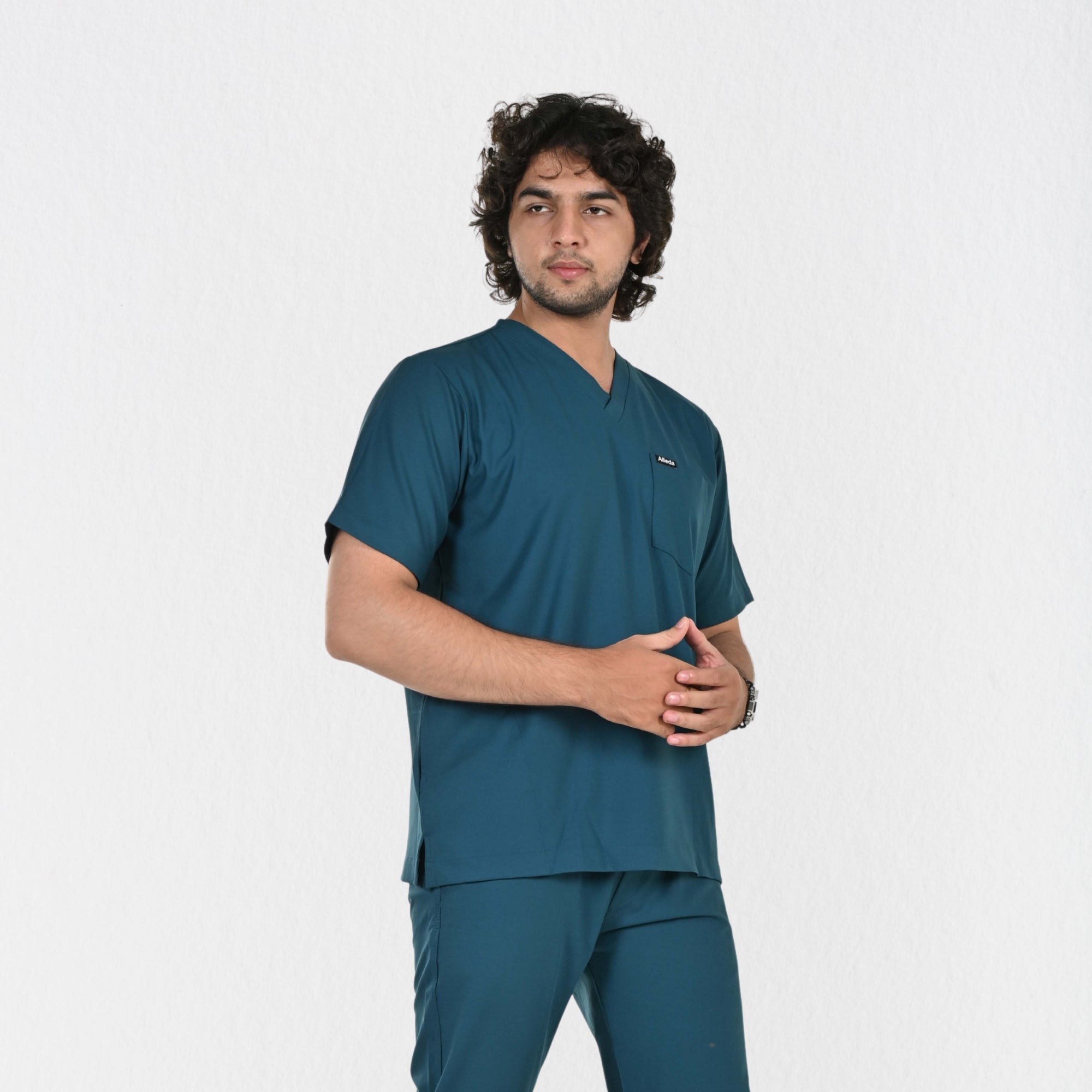 Men UltraFlex 4 Way Stretch 3 Pocket V Neck Scrub Top - Teal