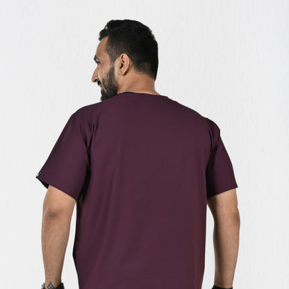Men UltraFlex 4 Way Stretch 3 Pocket V Neck Scrub Top - Wine