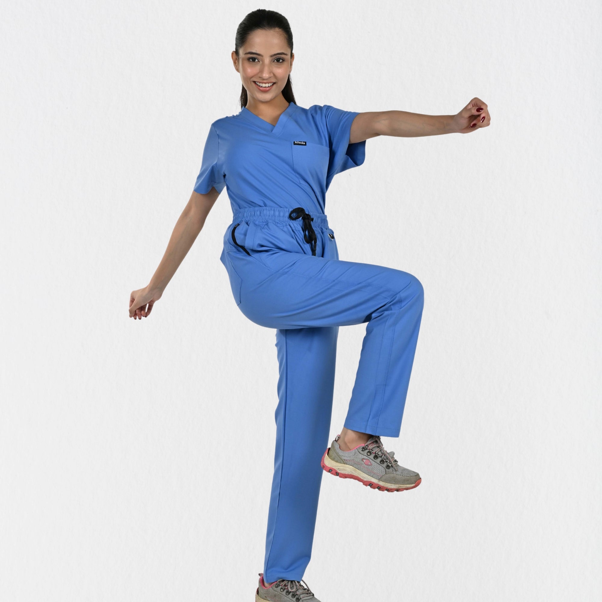 Women UltraFlex 4 Way Stretch 5 Pocket Scrub Bottom - Ciel Blue