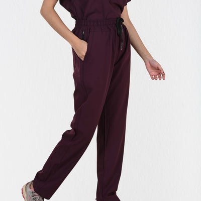 Women UltraFlex 4 Way Stretch 5 Pocket Scrub Bottom - Wine