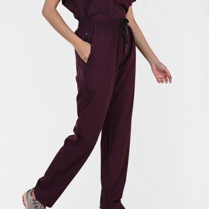 Women UltraFlex 4 Way Stretch 5 Pocket Scrub Bottom - Wine