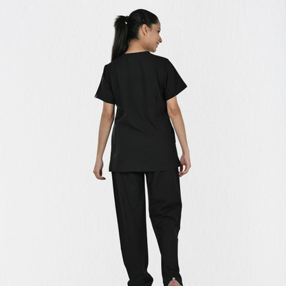 Women UltraFlex 4 Way Stretch 8 Pocket V Neck Scrub Set - Black