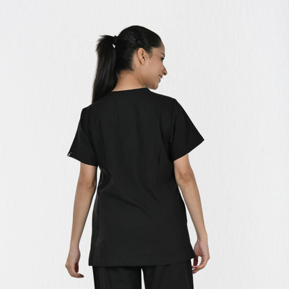 Women UltraFlex 4 Way Stretch 3 Pocket V Neck Scrub Top - Black