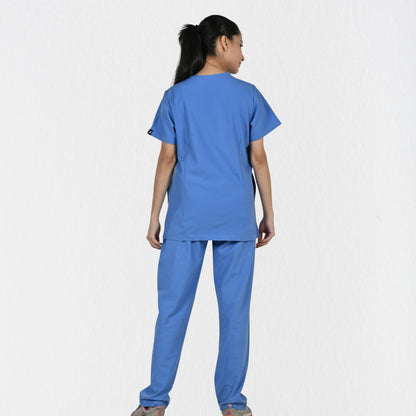 Women UltraFlex 4 Way Stretch 8 Pocket V Neck Scrub Set - Ciel Blue