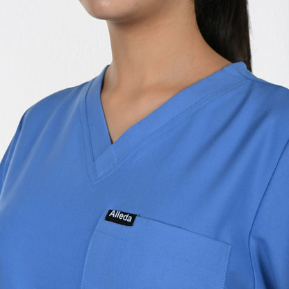 Women UltraFlex 4 Way Stretch 8 Pocket V Neck Scrub Set - Ciel Blue