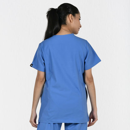 Women UltraFlex 4 Way Stretch 3 Pocket V Neck Scrub Top - Ciel Blue