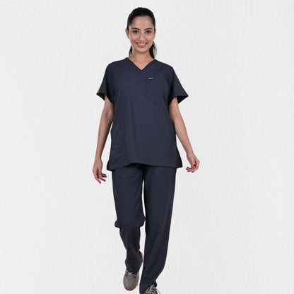 Women UltraFlex 4 Way Stretch 8 Pocket V Neck Scrub Set - Heather Grey
