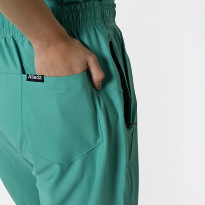 Women UltraFlex 4 Way Stretch 8 Pocket V Neck Scrub Set - Surgical Green