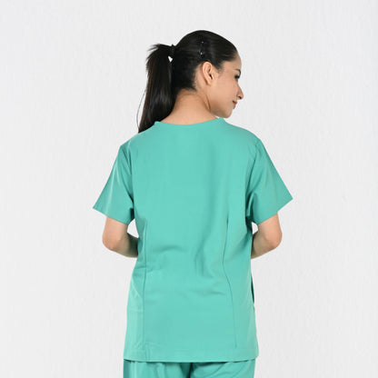 Women UltraFlex 4 Way Stretch 3 Pocket V Neck Scrub Top - Surgical Green