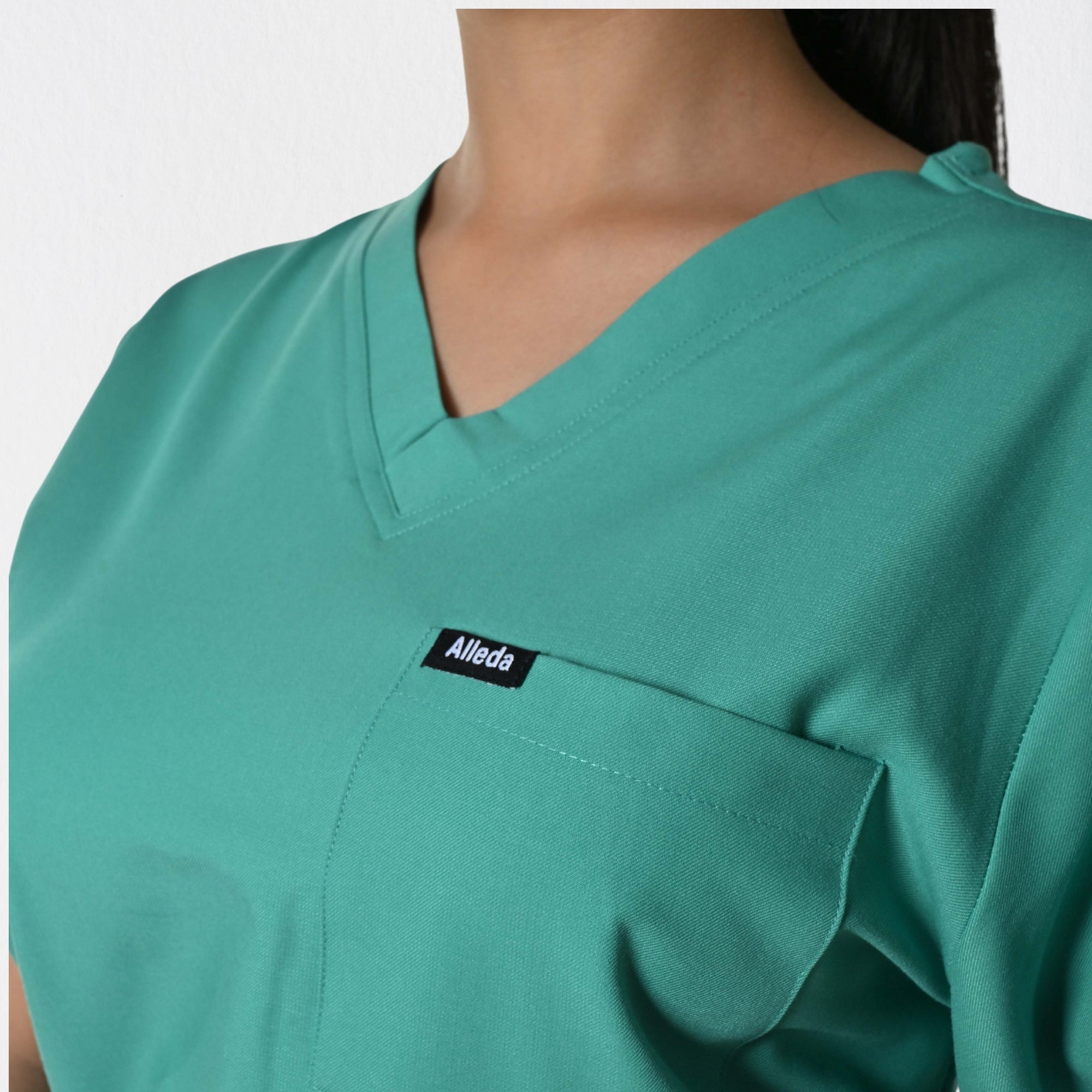 Women UltraFlex 4 Way Stretch 3 Pocket V Neck Scrub Top - Surgical Green